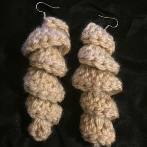 NWOT Handmade Light Brown Crochet Swirl Earrings